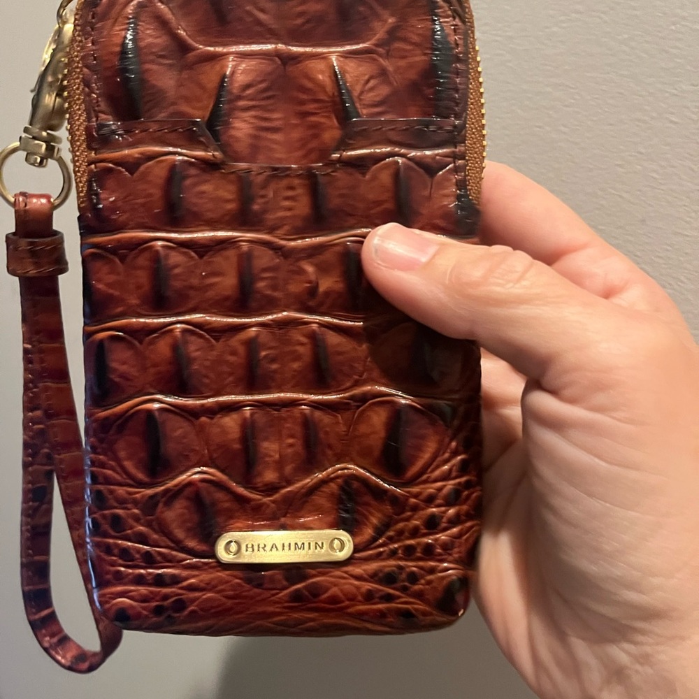 Brahmin Chestnut Croc-Embossed Wristlet